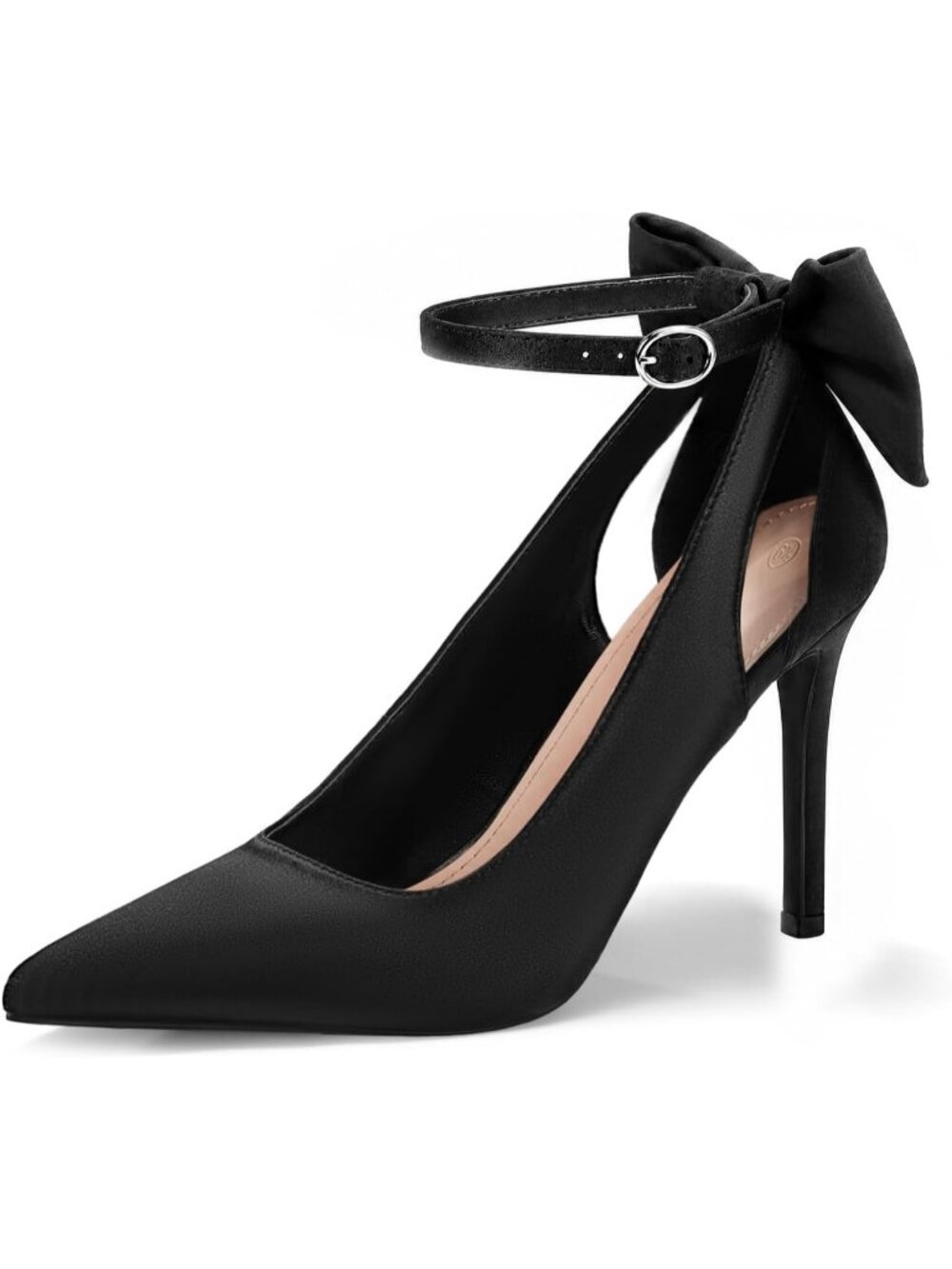 Women's Cool Black Pointed Toe High Heels Ankle Strap Sexy Bowtie Back Sandals